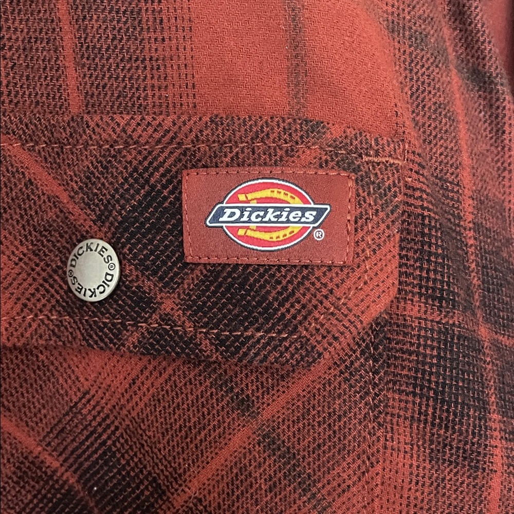 Dickies Hooded Flannel Shirt Jacket Size Large In Rust And Black - Picture 3 of 12